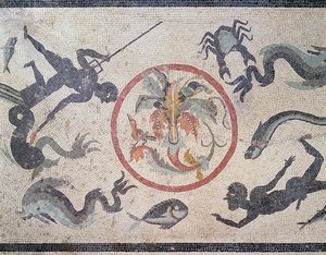 漁師と海の生き物、1世紀AD（モザイク） 作： Roman