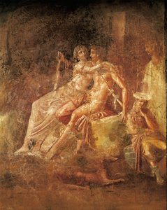 イタリア、ポンペイ、シタリストの家、アレスとアフロディーテを描いたフレスコ画（モザイク画