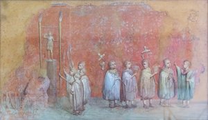 Kalenterin freskofragmentti, joka kuvaa lapsia kulkueessa, mahdollisesti keisari Severuksen syntymäpäiviä ja edustaa huhtikuuta, 300 jKr. (fresko) 作： Roman