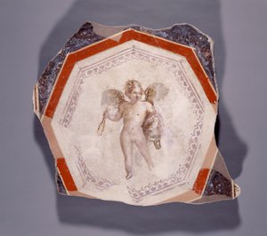 2本の棒とバケツを持っているキューピッドのフレスコ画