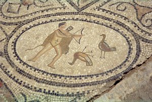 ヘラクレスとスティンファリアの鳥、「ヘラクレスの家」の床から（モザイク） 作： Roman