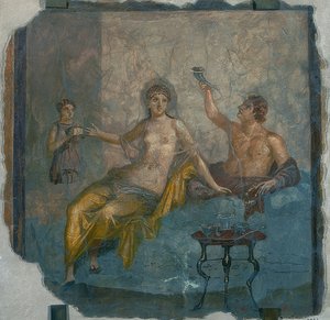 若い男とヘタエラエ。ヘルクラネウムから。 AD 50-79 作： Roman