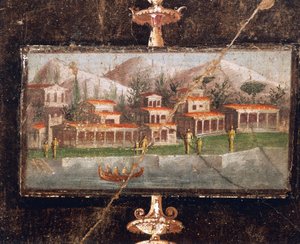 タブリナムの壁画に描かれた風景と建築、マルコ・ルクレツィオ・フロントの家、ポンペイ、カンパニア、ローマ文明 作： Roman