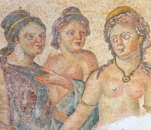 レダと彼女のメイド、レダとゼウスのモザイクからの詳細、ハウスオブアイオン、パフォス、キプロス（モザイク）