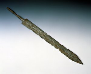 メルローズ、ニューステッドのローマ遺跡から出土したグラディウスの軍刀（ブロンズ）、AD80-100 作： Roman