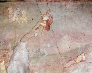 マルスはレア・シルヴィアが眠っているのを見つけ、彼女を誘惑する（フレスコ画 作： Roman