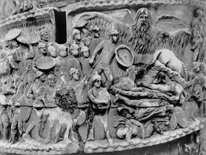 奇跡の雨、マルクス・アウレリウスの円柱の細部、AD180-196年（大理石）（モノクロ写真 作： Roman