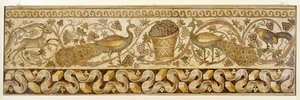 孔雀とつるの巻物の境界線のモザイク、アンティオキア、526-540 作： Roman