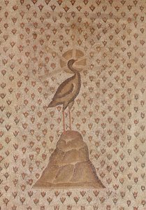 モザイクの舗装、中央のモチーフの細部。バラのつぼみのベッドの上に不死鳥を描いた細部。ダフネ、アンティオキア、ローマの別荘の中庭からの紀元前5世紀後半の大理石と石灰岩のモザイクの細部1 作： Roman