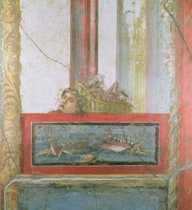 イタリア、ポンペイ、海軍の場面（フレスコ画 作： Roman