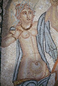 ニンフ、ローマ都市ヴォルビリスのヴィーナスの家のモザイク「ニンフによるハイラスの誘拐」の詳細（ユネスコ世界遺産 作： Roman