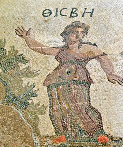 ピラミッドとシスベ、シスベの詳細、ディオニュソスの家、パフォス、キプロスのモザイク 作： Roman