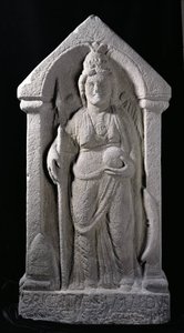 北イギリスの先住民族の女神ブリガンティアをローマの女神に見立てたレリーフ彫刻、ダンフリーシャー州ミドルビーのバーレンスより（石材 作： Roman