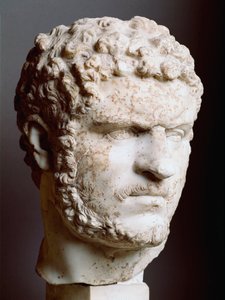 ローマの美術"カラカラ（188-217）の大理石頭部、211年から217年までの皇帝、211-217年、Dim.28 cm - イタリア、ローマ、パラッツォ・デイ・コンセルヴァトーリ - カラカラの頭部（188-217年） - 大理石彫刻 作： Roman