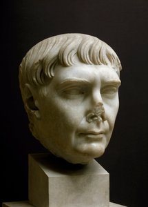 ローマの芸術"トラヤヌス帝（Marcus Ulpius Traianus）（西暦53-117年）の大理石頭部 "イタリア、オスティアの博物館 - トラヤヌス帝（Marcus Ulpius Traianus）（西暦53-117年）の肖像 - ローマの大理石彫刻、帝政期、西暦2世紀 - 考古学博物館。 作： Roman