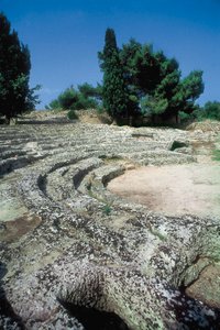ポレンティアのローマ遺跡、円形闘技場の詳細、アルクディア、マヨルカ、スペイン 作： Roman