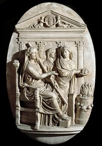 ローマ美術：ヴィラ・アルバーニのヴェスタ（ヘスティア）の犠牲の場面（低浮彫り）。 作： Roman