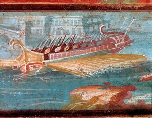 港の入り口に立つローマの軍艦（フレスコ画