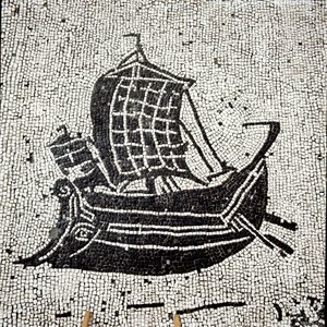 オスティアの港に戻るサブラタ船（モザイク画 作： Roman