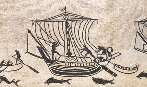 港に近づく船、モザイクの詳細、西暦 2 世紀 作： Roman