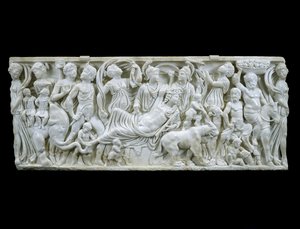 ディオニュソスのインドの勝利、西暦180-195年（白い大理石） 作： Roman