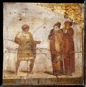劇場の風景。ポンペイ遺跡のフレスコ画 作： Roman