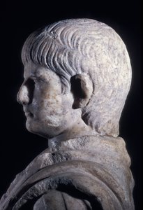 若き日のネロのトーゲート像、頭部の側面図、紀元後50年頃（大理石）（140378のディテール 作： Roman