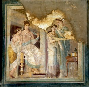 トイレのシーンと女性の服。少女をスタイリングする奴隷たち。エルコラーノから（フレスコ 作： Roman