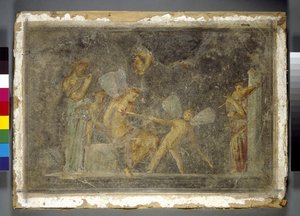 壁画、ポンペイ、ローマ、1世紀 作： Roman