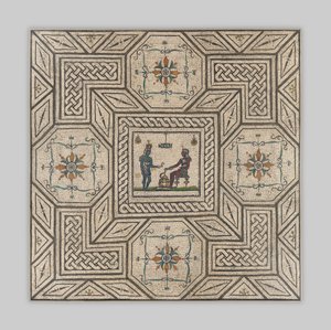 エジプト化のシーンがあるモザイク舗装、西暦130年〜150年（石とガラス） 作： Roman Imperial Period