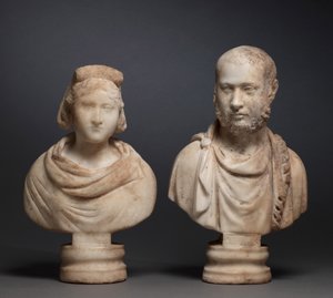 貴族の女性の肖像画の胸像と貴族の男性の肖像画の胸像、280-290（大理石） 作： Roman Imperial Period