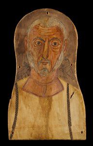 エジプトの神々に挟まれた老人、西暦250年頃（sycomoreのテンペラ） 作： Roman Period Egyptian