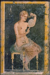 鏡を持つ女、1stH. 1世紀。 広告。 作： Roman Pompeian wall painting.