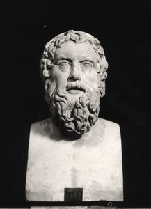 アリストファネスの胸像（紀元前445～385年）（大理石）（白黒写真 作： Roman Roman