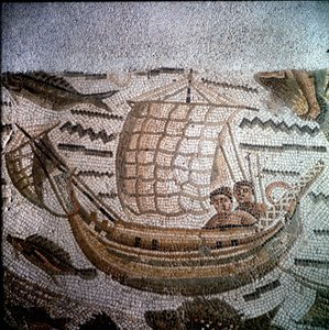 アルジェリア、ヒッポのモザイクの釣りのシーン。 作： Roman Roman