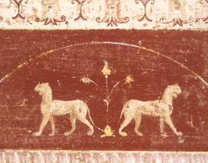 ポンペイ、カンパニア、ローマ文明、マルクス・ルクレティウス・フロントの家、タブリーノの広間のフレスコ画装飾 作： Roman Roman