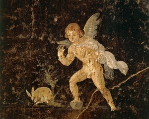 Fresko, joka kuvaa Cupidoa metsästämässä jänistä Pompejista, Napolin maakunnasta, Italiasta, roomalaisesta sivilisaatiosta 作： Roman Roman