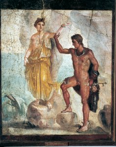 ペルセウスとアンドロメダを描いたフレスコ画（イタリア、カンパニア地方、ポンペイ）、石膏に描かれた絵、紀元55～79年。 作： Roman Roman