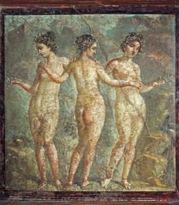 イタリア、ポンペイのフレスコ画「三人の女神 作： Roman Roman
