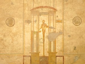 カリアティードを描いたフレスコ画、「恋人たちの家」より、ポンペイ、カンパニア、ローマ文明 作： Roman Roman