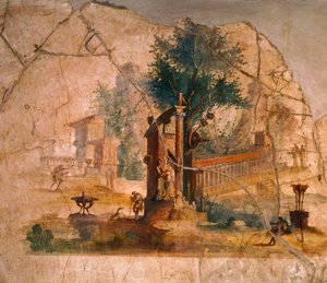 風景を描いたフレスコ画、ポンペイ、アグリッパ・ポストゥムス邸より（ユネスコ世界遺産リスト