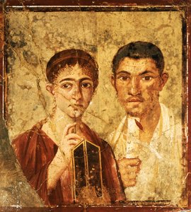 パキオ・プロクーロとその妻の肖像を描いたフレスコ画（ポンペイ出土）（ユネスコ世界遺産登録 作： Roman Roman