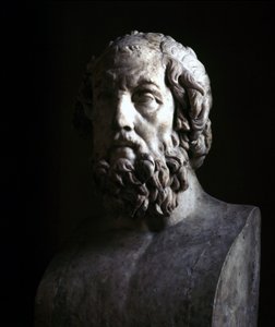 盲目のホメロスの想像上の肖像。紀元前2世紀頃の胸像をヘレニズム時代に複製したもの パリのルーヴル美術館所蔵 作： Roman Roman