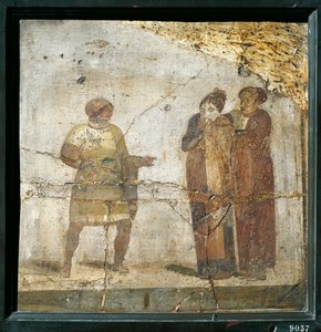 イタリア、カンパーニャ、ポンペイ、劇場の情景、フレスコ画 作： Roman Roman