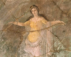イタリア、カンパニア地方、ナポリ県、ポンペイ、アマンダス司祭の家、アンドロメダを描いたフレスコ画 作： Roman Roman