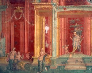 イタリア、カンパニア州、ナポリ、ポンペイ、ロレイオ・ティブルティーノの家、フレスコ画 作： Roman Roman