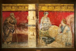 マケドニアの王族と哲学者。フレスコ画 325x199cm。ナポリ近郊のボスコレアーレから。ナポリ国立考古学博物館（Museo nazionale archeologico, Napoli 作： Roman Roman