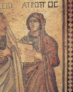 テセウスの家」を読む若い女性を描いたモザイク（キプロス、パフォスのローマ・ヴィラ
(写真) 作： Roman Roman