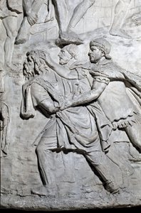 ローマの芸術。「トラヤヌス帝（53-117）の時代に建てられたローマのトラヤヌスの円柱（トラジャネの円柱）（コロンナ・トライアナ）の浅浮彫りを再現した1862年の型。トラヤヌスの円柱は、古代ローマ帝国の繁栄を記念するものです。 作： Roman Roman