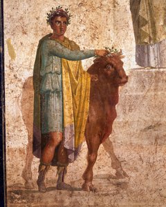 ローマ文明、ジェイソンとペリアスを描くフレスコ画。ポンペイより 作： Roman Roman